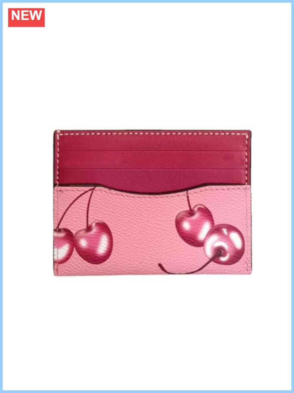 Slim Faux Leather Card Case Credit Card Holder Cherry Print